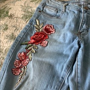Rose embroidered jeans